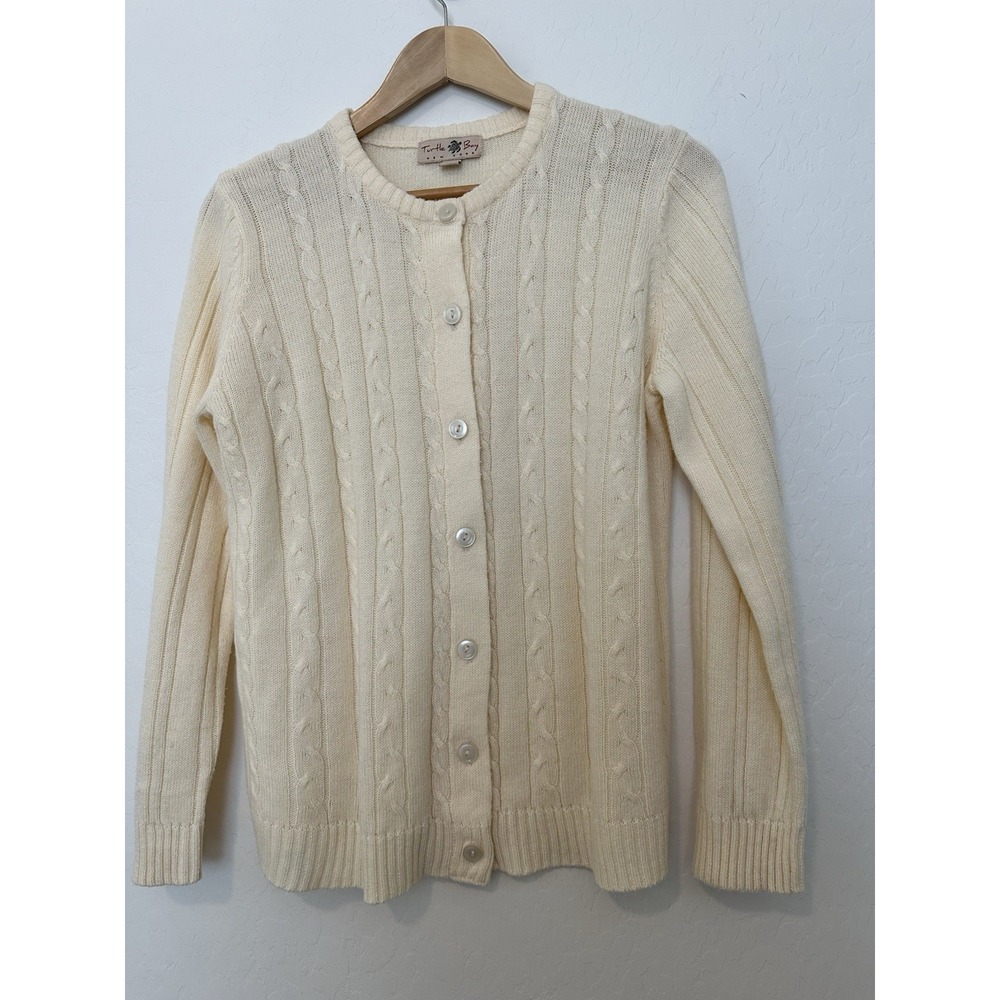 Vintage Turtle Bay Womens Size M Cableknit Cardigan Sweater Ivory Button Up